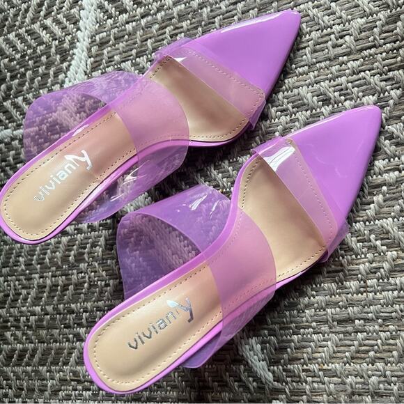 Vivianly Clear Pointed Toe Heels Transparent Strap Sz 8 - Picture 5 of 7
